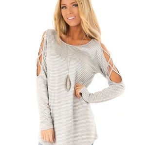 Grey and white cold shoulder tunic